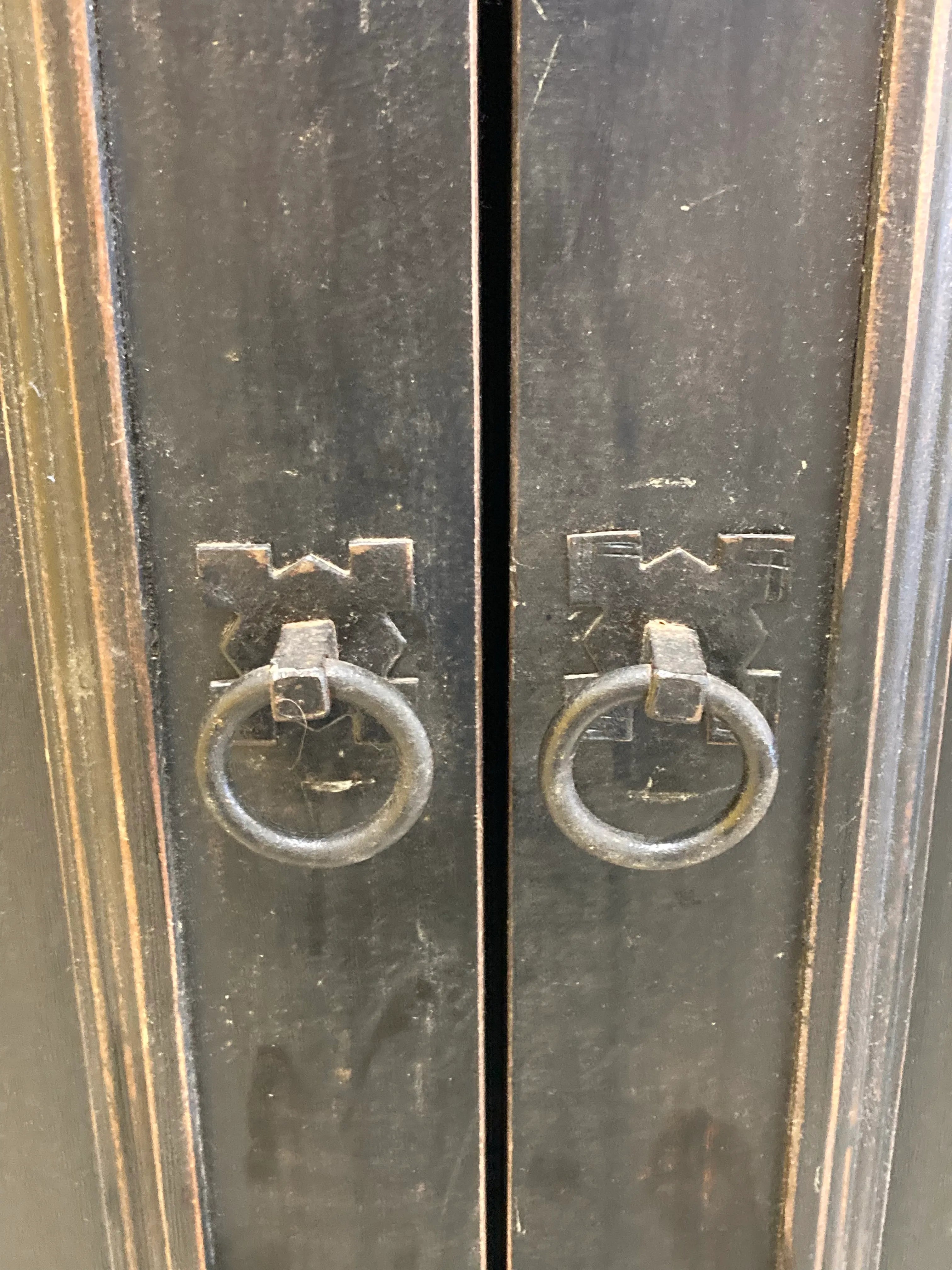 Mid-Late 20th Century Ebonized Chinese Pagoda or Alter Style Armoire