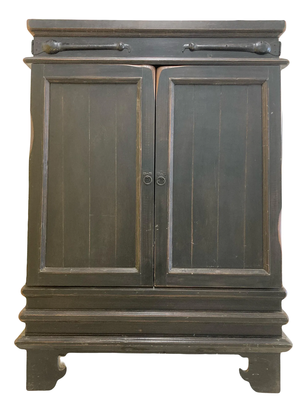Mid-Late 20th Century Ebonized Chinese Pagoda or Alter Style Armoire