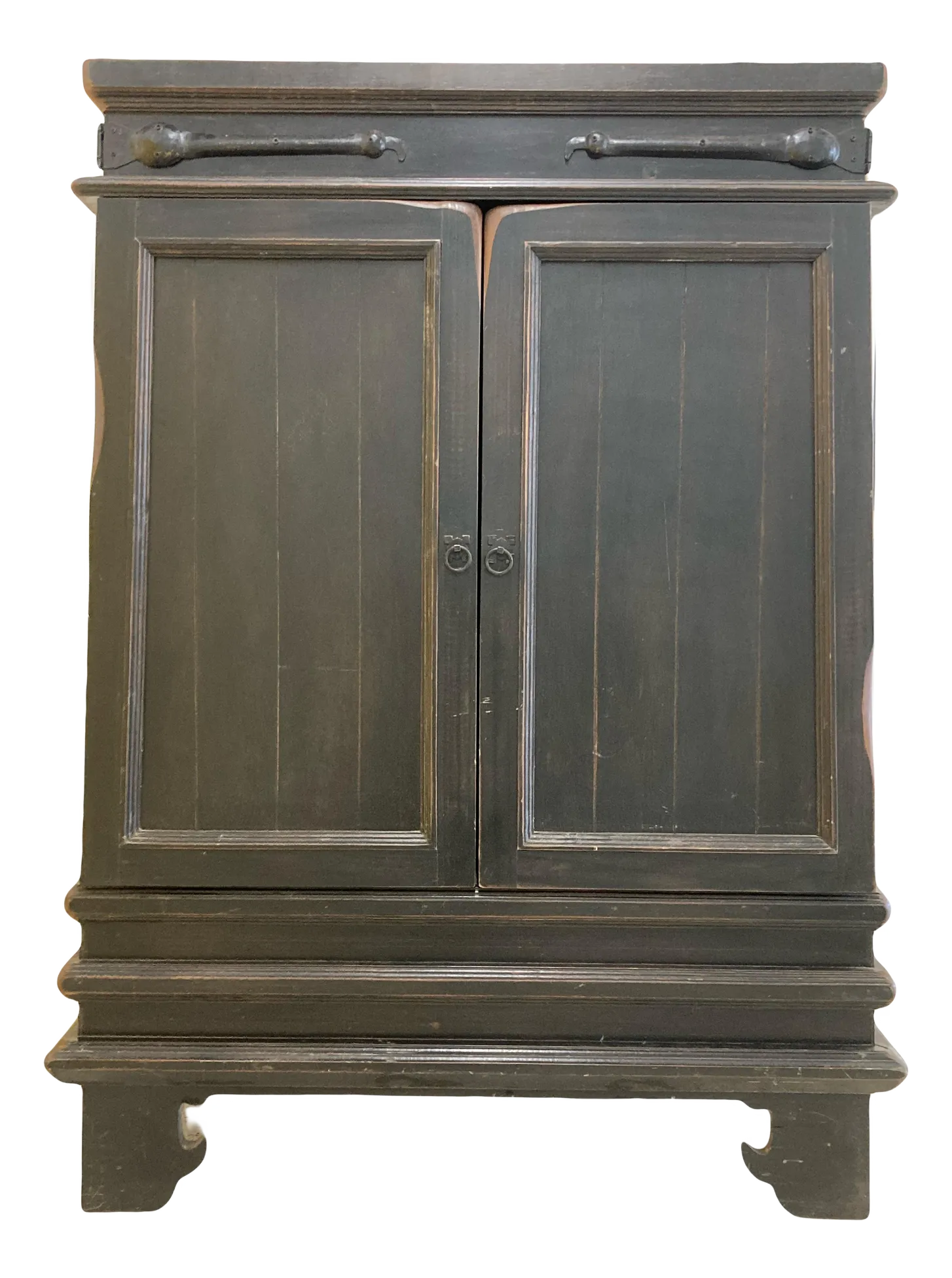 Mid-Late 20th Century Ebonized Chinese Pagoda or Alter Style Armoire