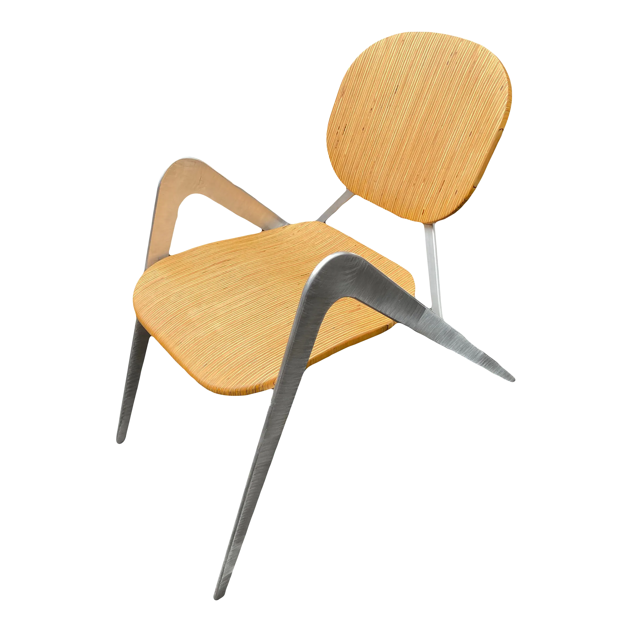 Modern Industrial Design Prototype BauBuche Beach Plywood and Aluminum Grasshopper Side Chair