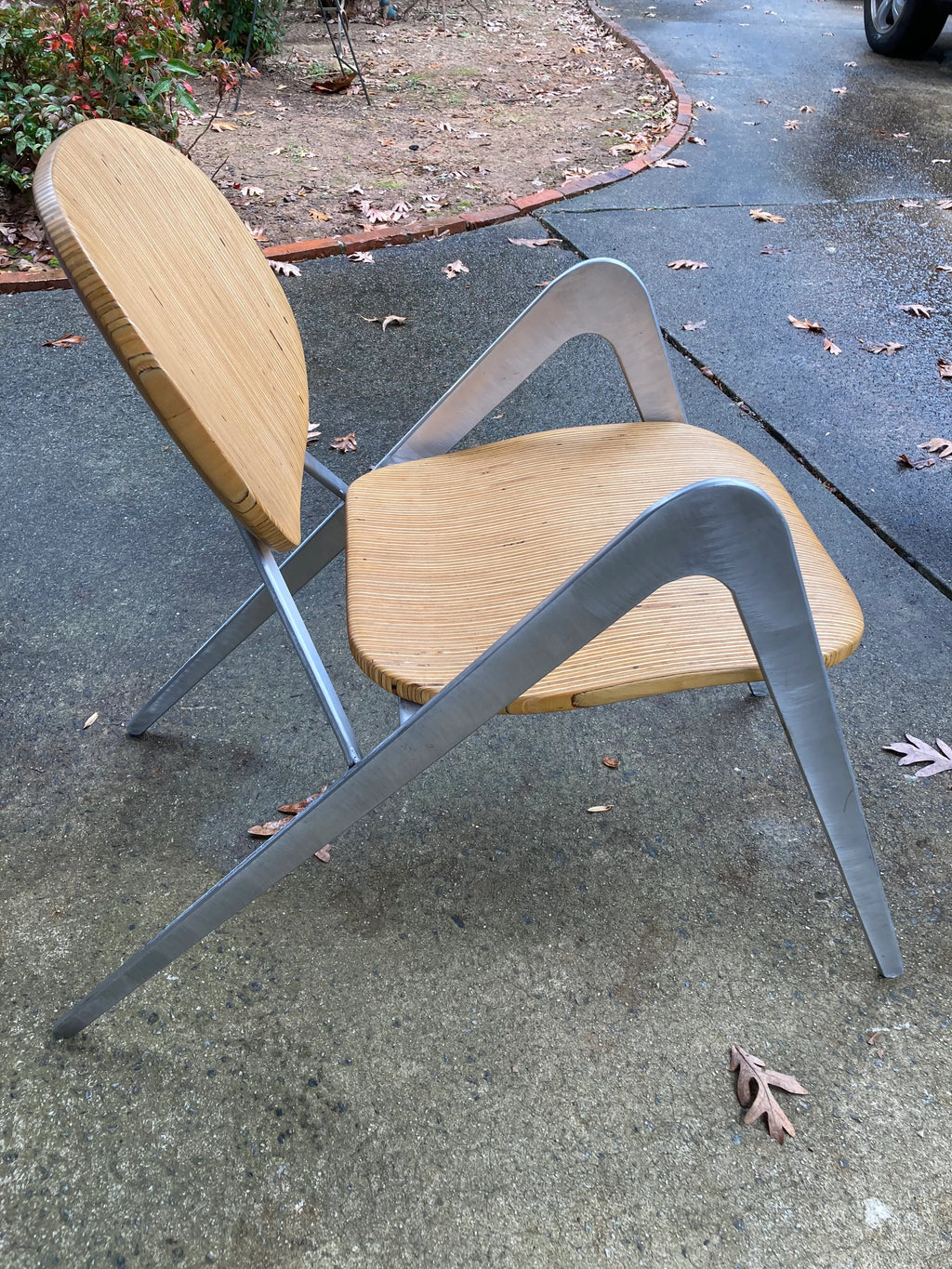 Modern Industrial Design Prototype BauBuche Beach Plywood and Aluminum Grasshopper Side Chair