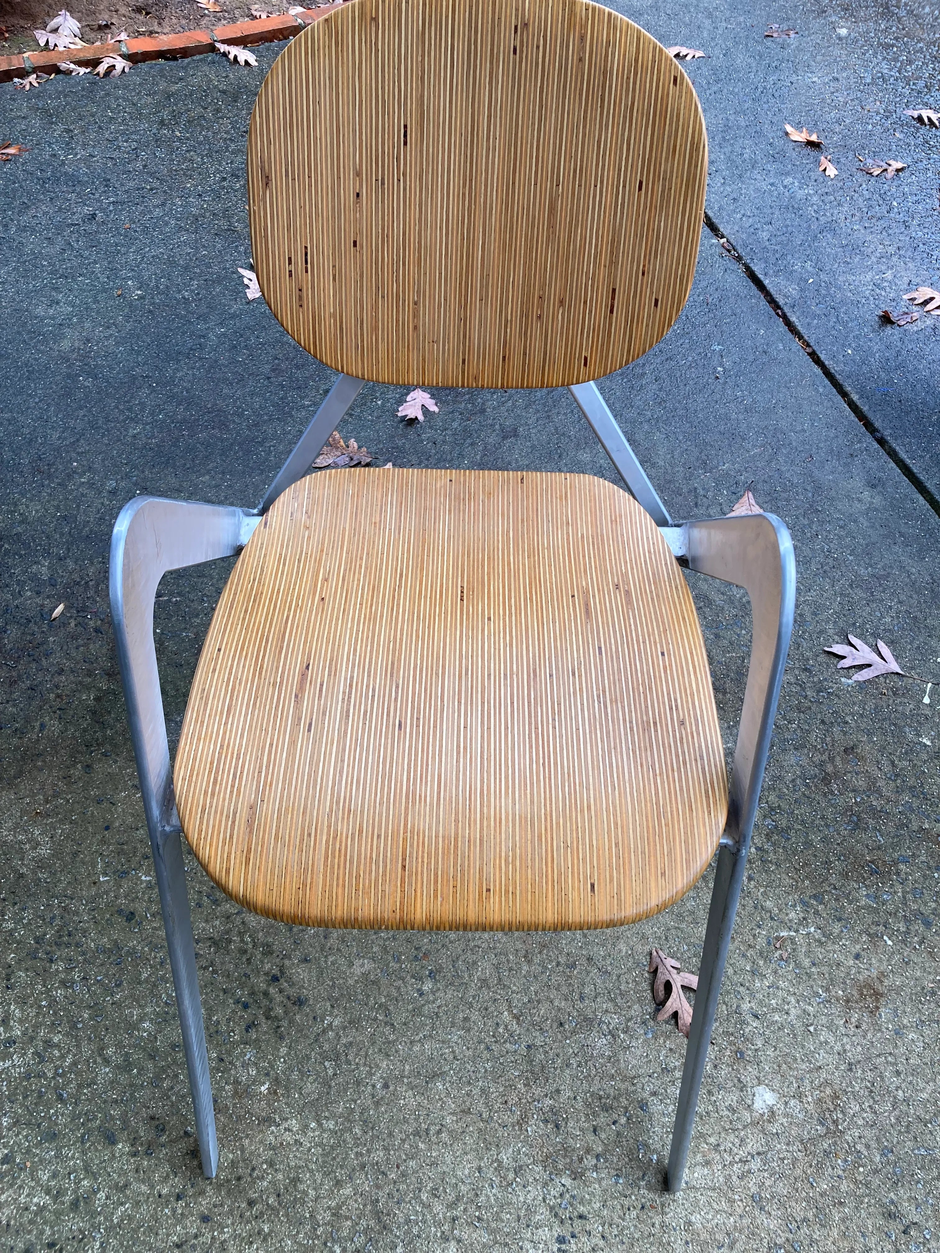 Modern Industrial Design Prototype BauBuche Beach Plywood and Aluminum Grasshopper Side Chair