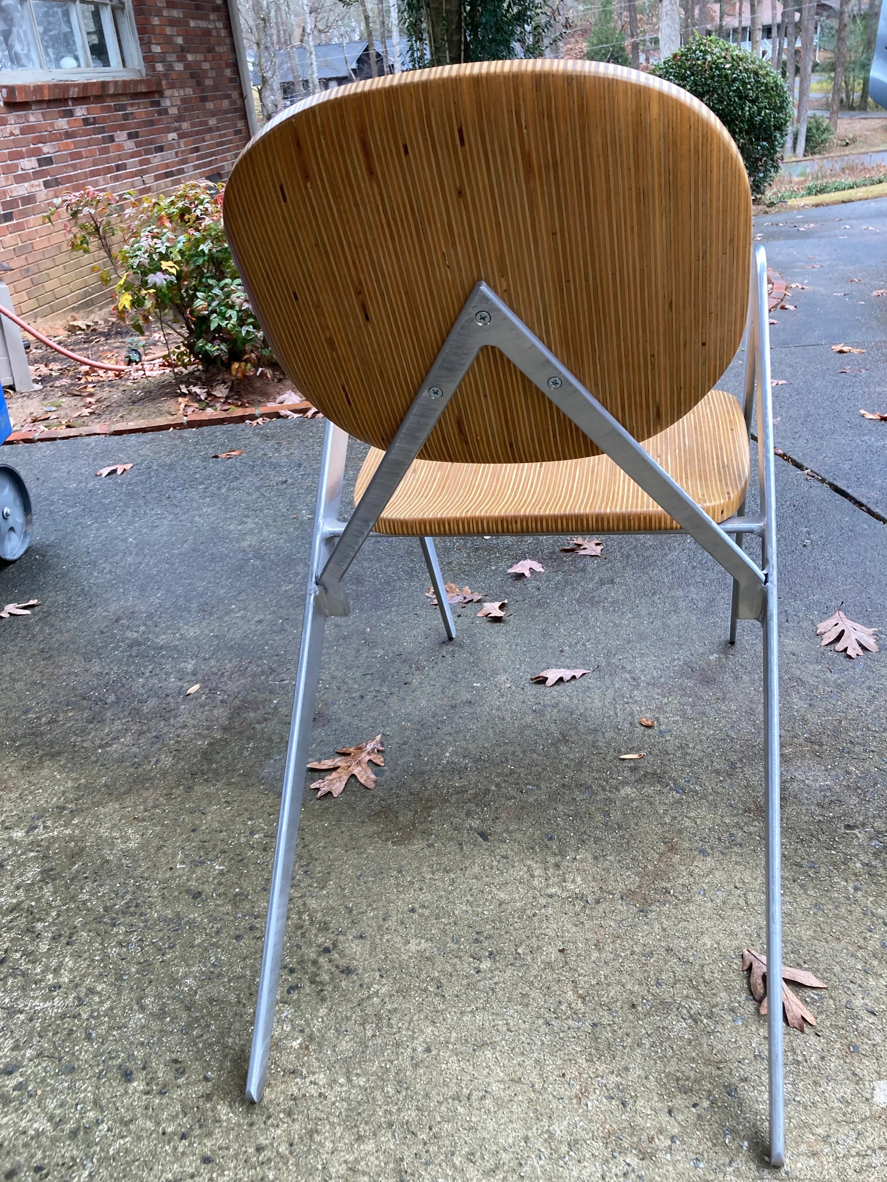 Modern Industrial Design Prototype BauBuche Beach Plywood and Aluminum Grasshopper Side Chair