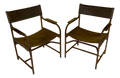 Naturally Distressed Low Profile Industrial Era Safari Armchairs in Curved Steel Frames and Riveted Leather After Marcel Breuer - Set of 2