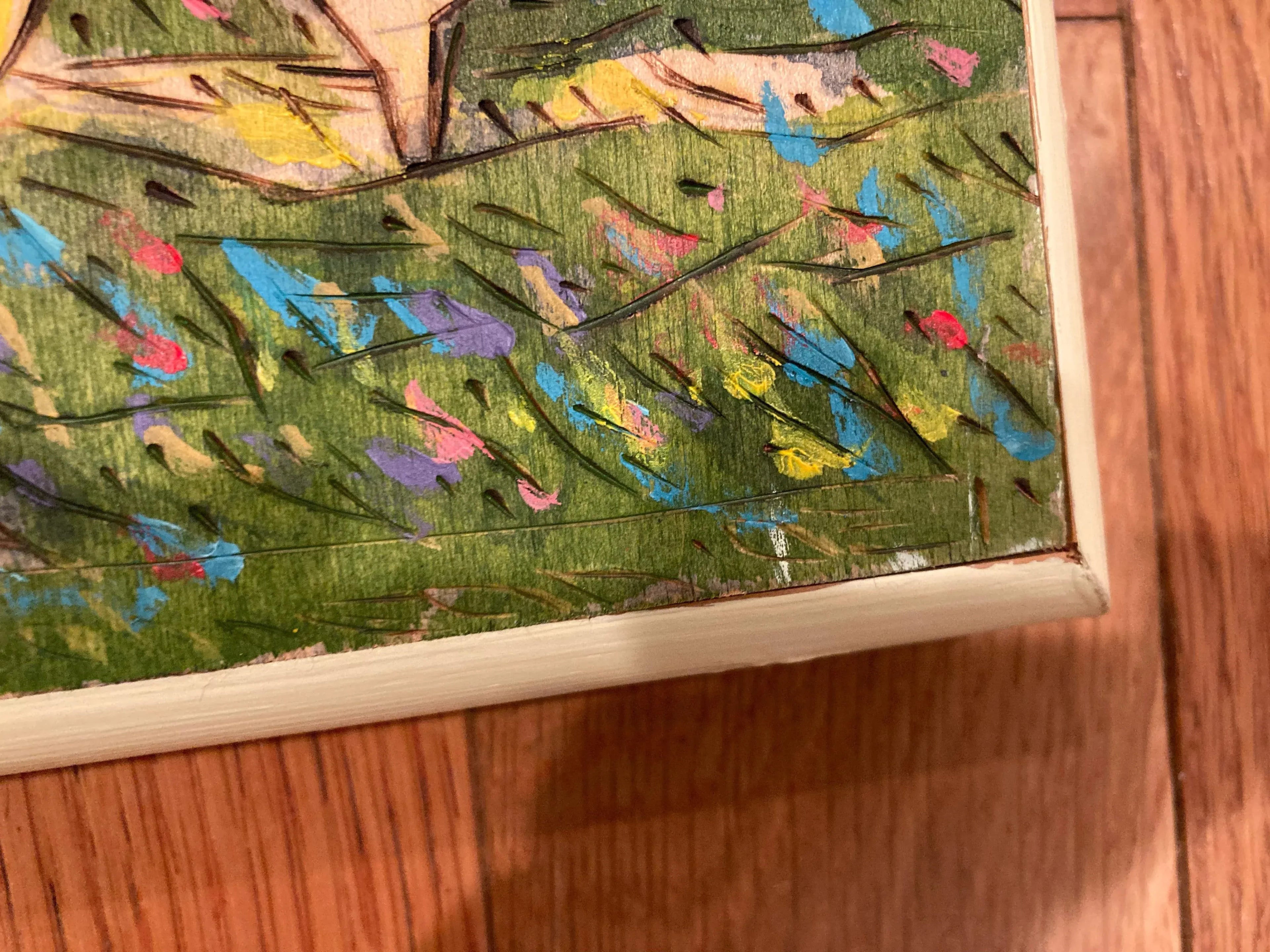 Original Impressionist Burnwood Painting of Farm Life by Ned Johnson (American, 20th C.)