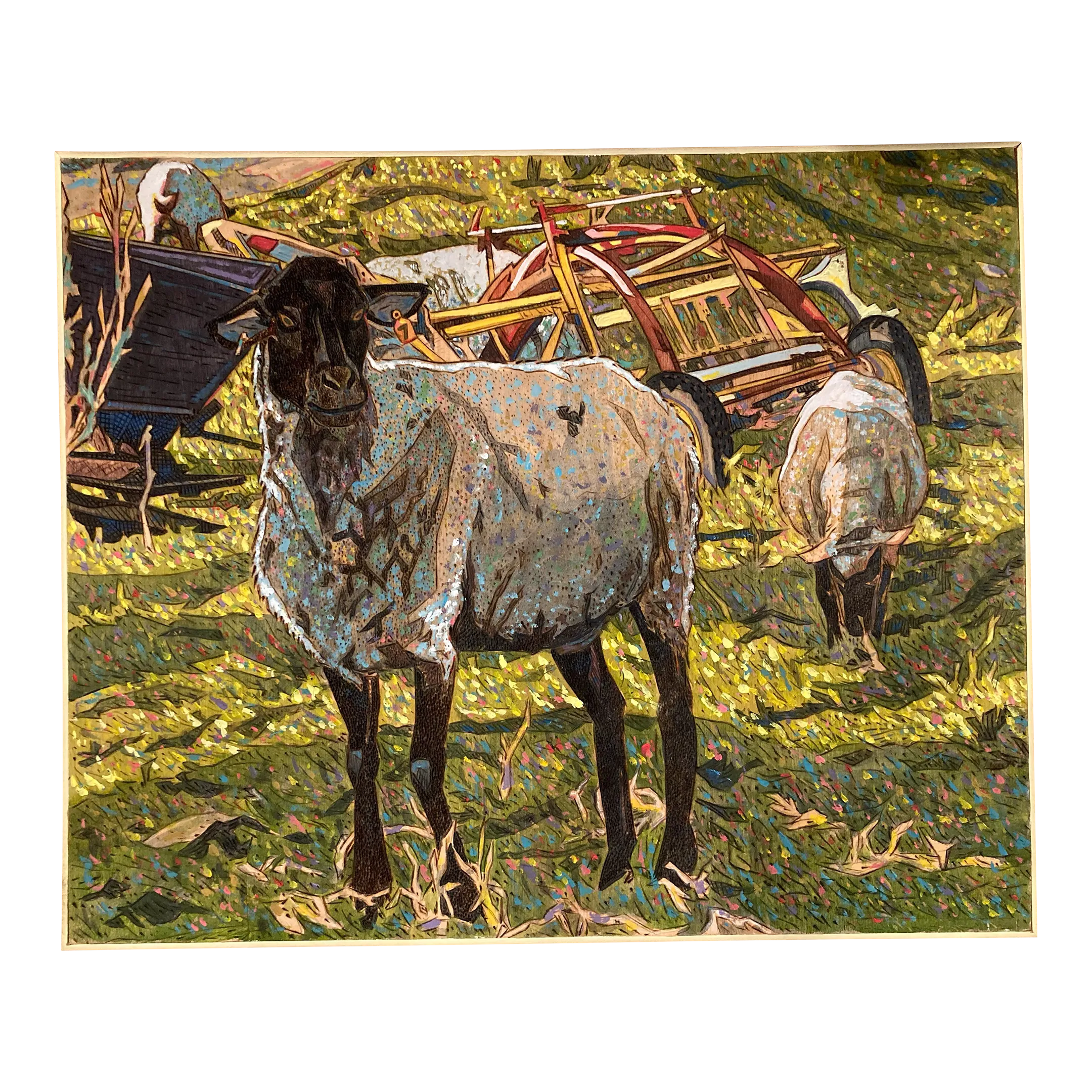 Original Impressionist Burnwood Painting of Farm Life by Ned Johnson (American, 20th C.)