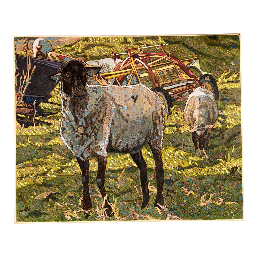 Original Impressionist Burnwood Painting of Farm Life by Ned Johnson (American, 20th C.)