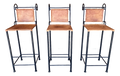 Ralph Lauren Style Spanish Wrought Iron and Leather Bar Stools - Set of Three