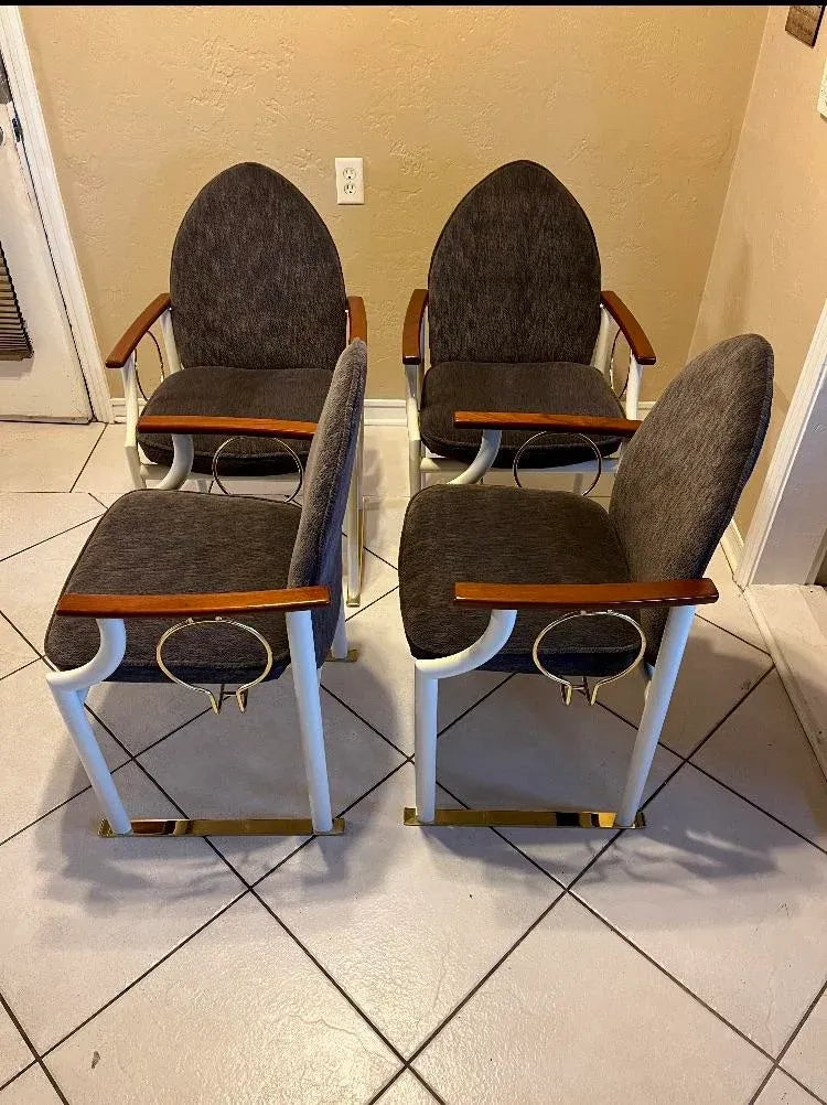 Rare Mid-20th Century E. F. Mobler Danish Modern Directoire or Memphis Style Armchairs - Set of Four