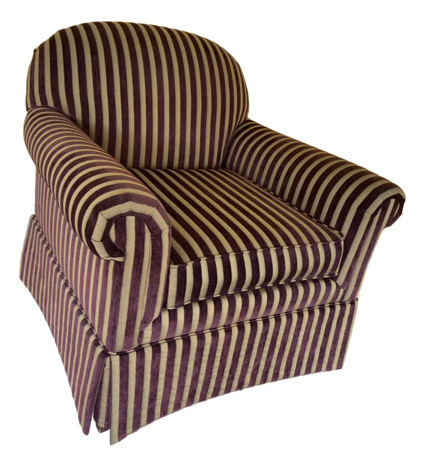 Vintage Burgundy and Gold Striped Club Chair in Corduroy Fabric by Norwalk Furniture