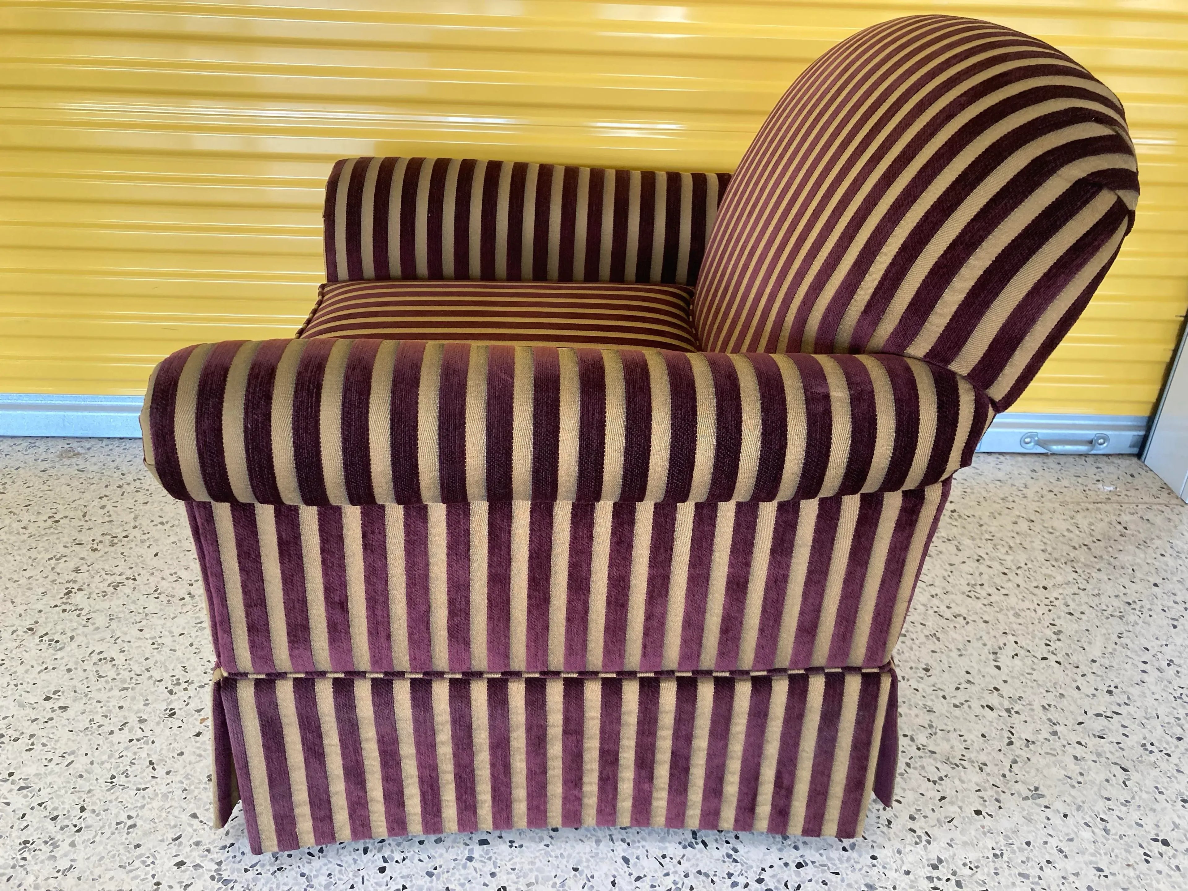 Vintage Burgundy and Gold Striped Club Chair in Corduroy Fabric by Norwalk Furniture
