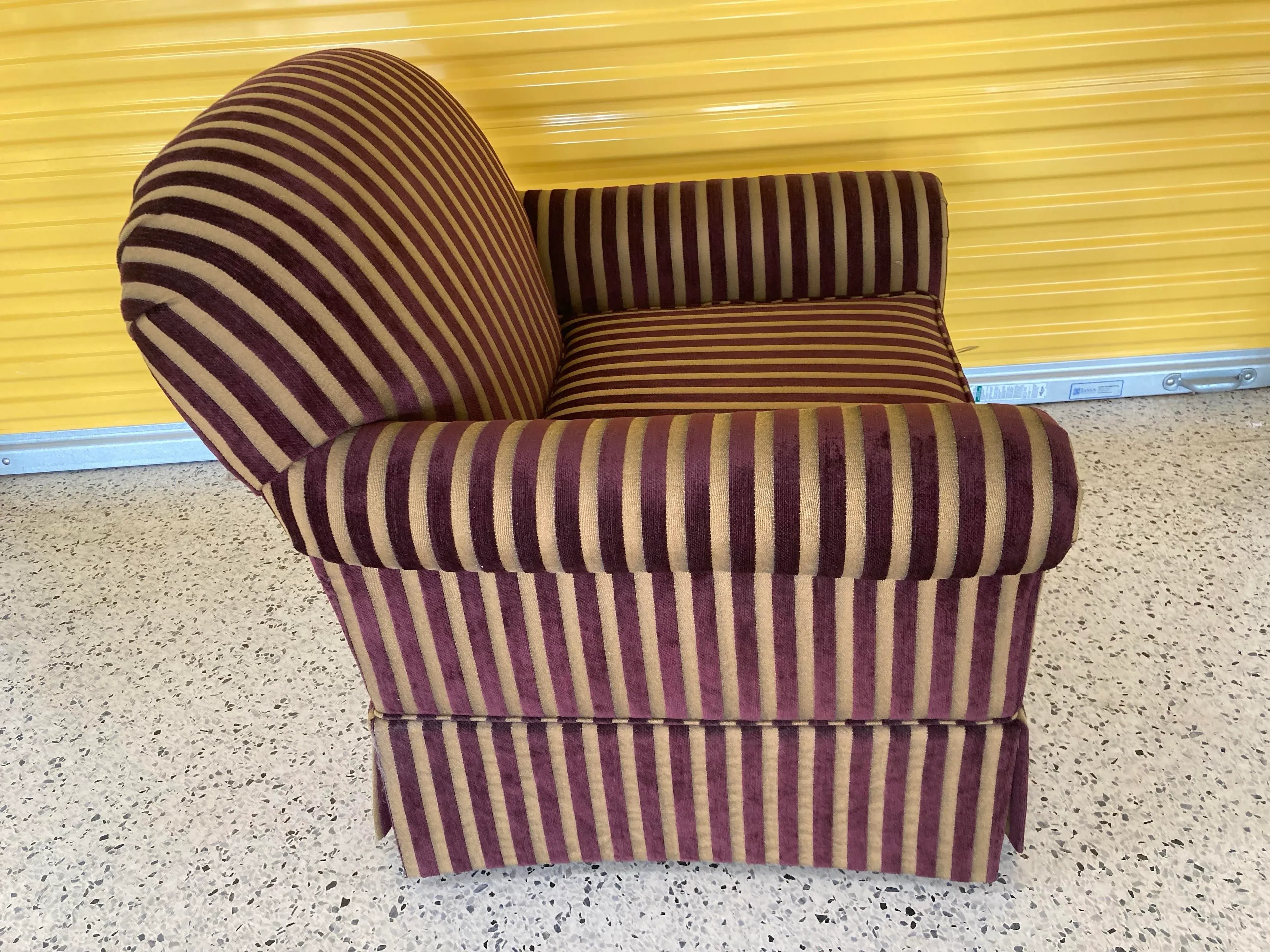 Vintage Burgundy and Gold Striped Club Chair in Corduroy Fabric by Norwalk Furniture