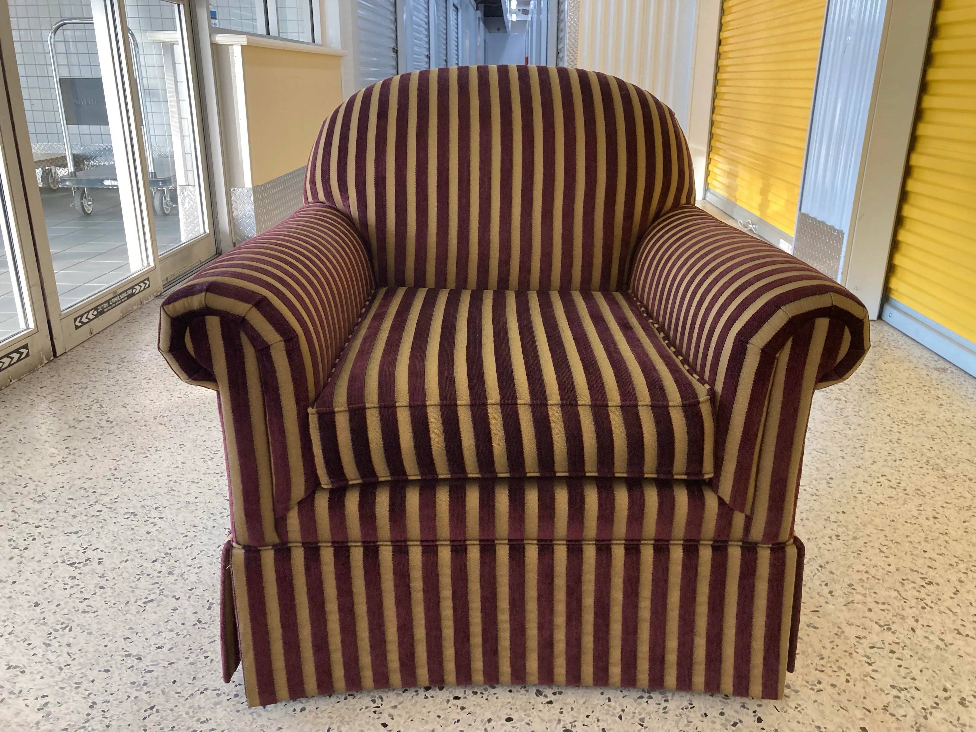 Vintage Burgundy and Gold Striped Club Chair in Corduroy Fabric by Norwalk Furniture