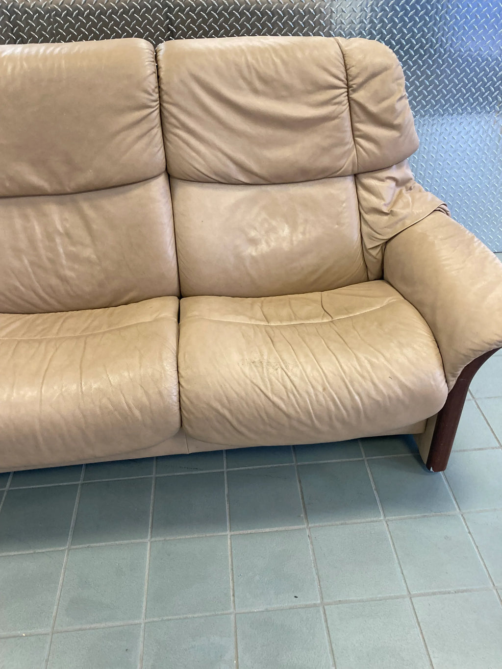 Vintage Ekornes Stressless Eldorado High Back Leather Reclining Sofa and Ottoman