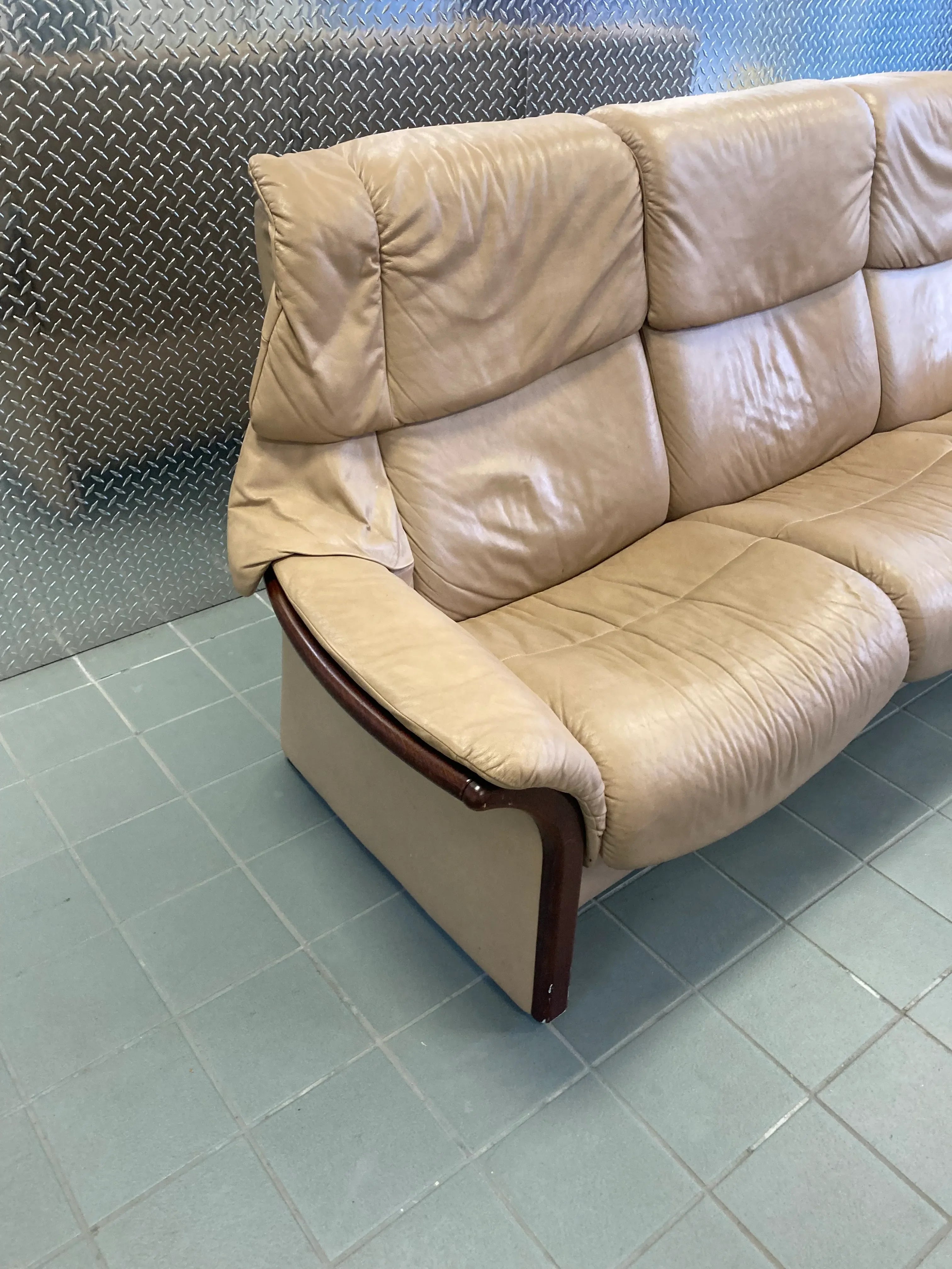 Vintage Ekornes Stressless Eldorado High Back Leather Reclining Sofa and Ottoman