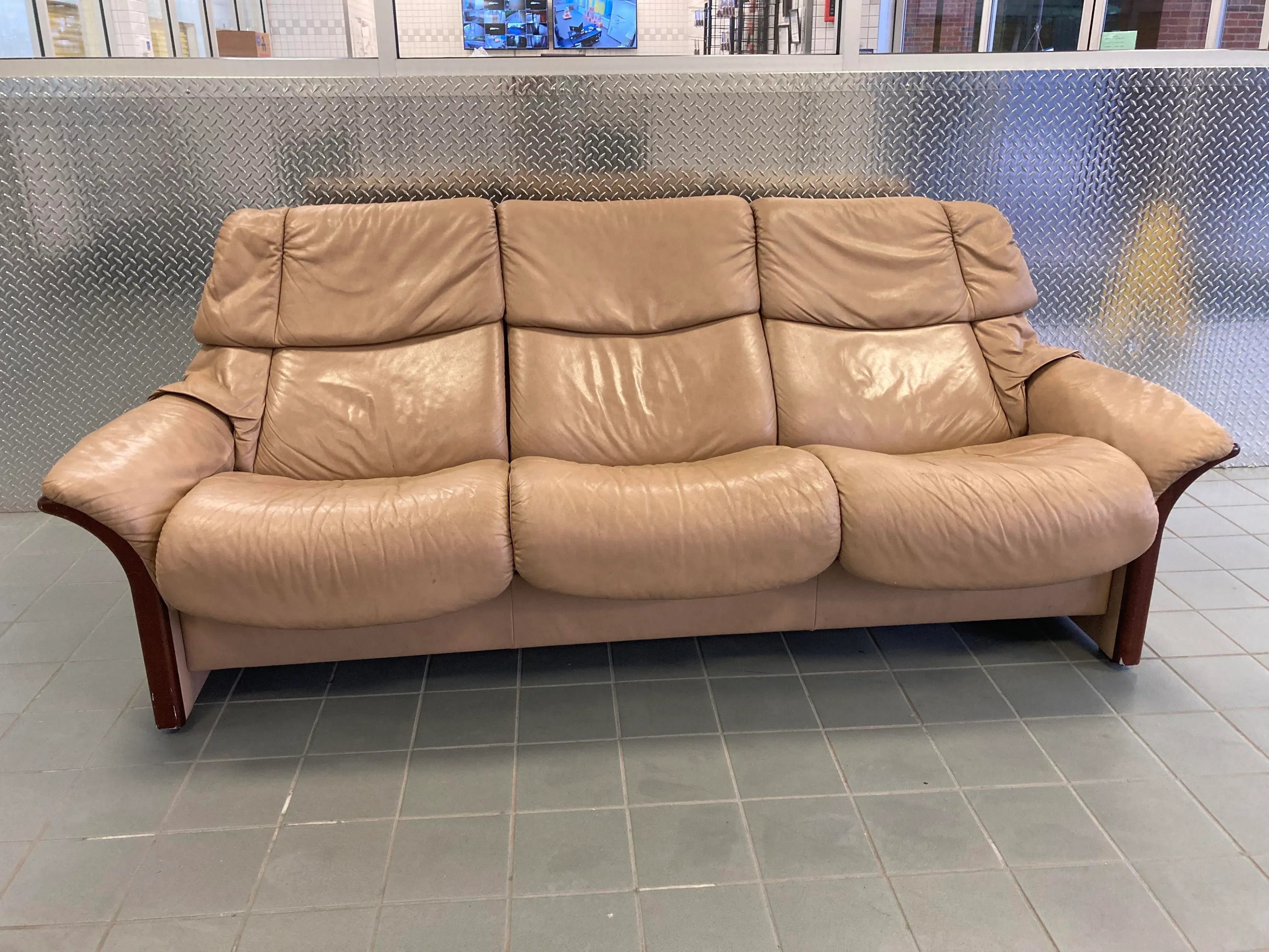 Vintage Ekornes Stressless Eldorado High Back Leather Reclining Sofa and Ottoman
