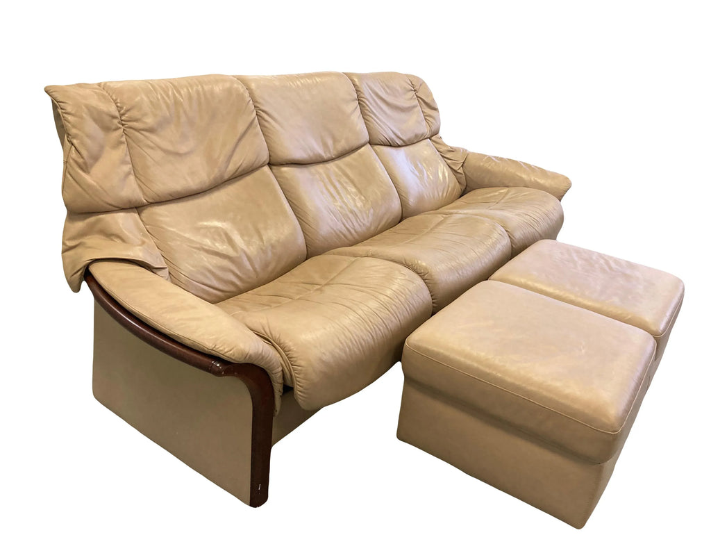 Vintage Ekornes Stressless Eldorado High Back Leather Reclining Sofa and Ottoman