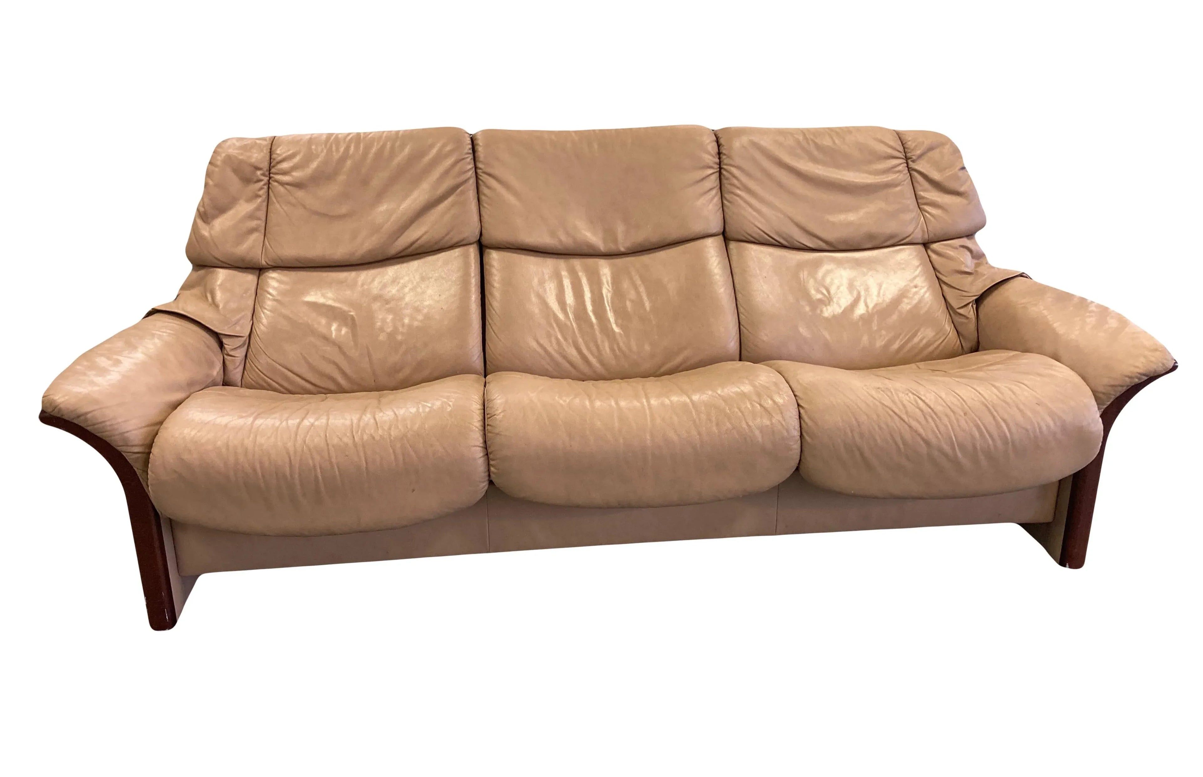 Vintage Ekornes Stressless Eldorado High Back Leather Reclining Sofa and Ottoman