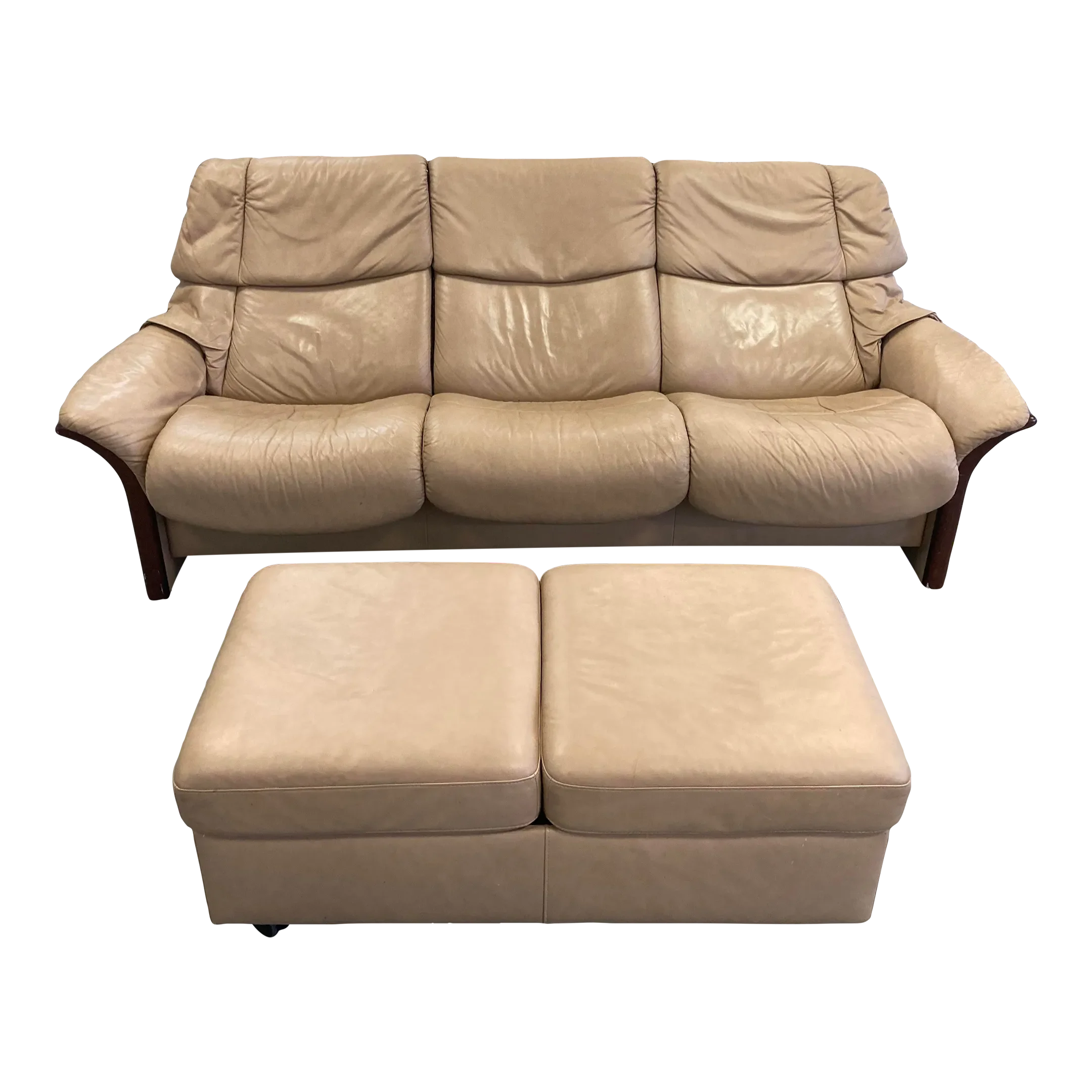Vintage Ekornes Stressless Eldorado High Back Leather Reclining Sofa and Ottoman