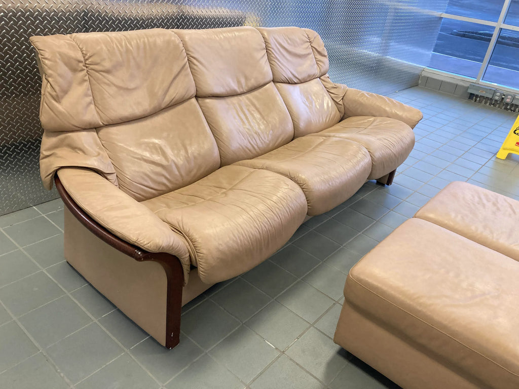 Vintage Ekornes Stressless Eldorado High Back Leather Reclining Sofa and Ottoman