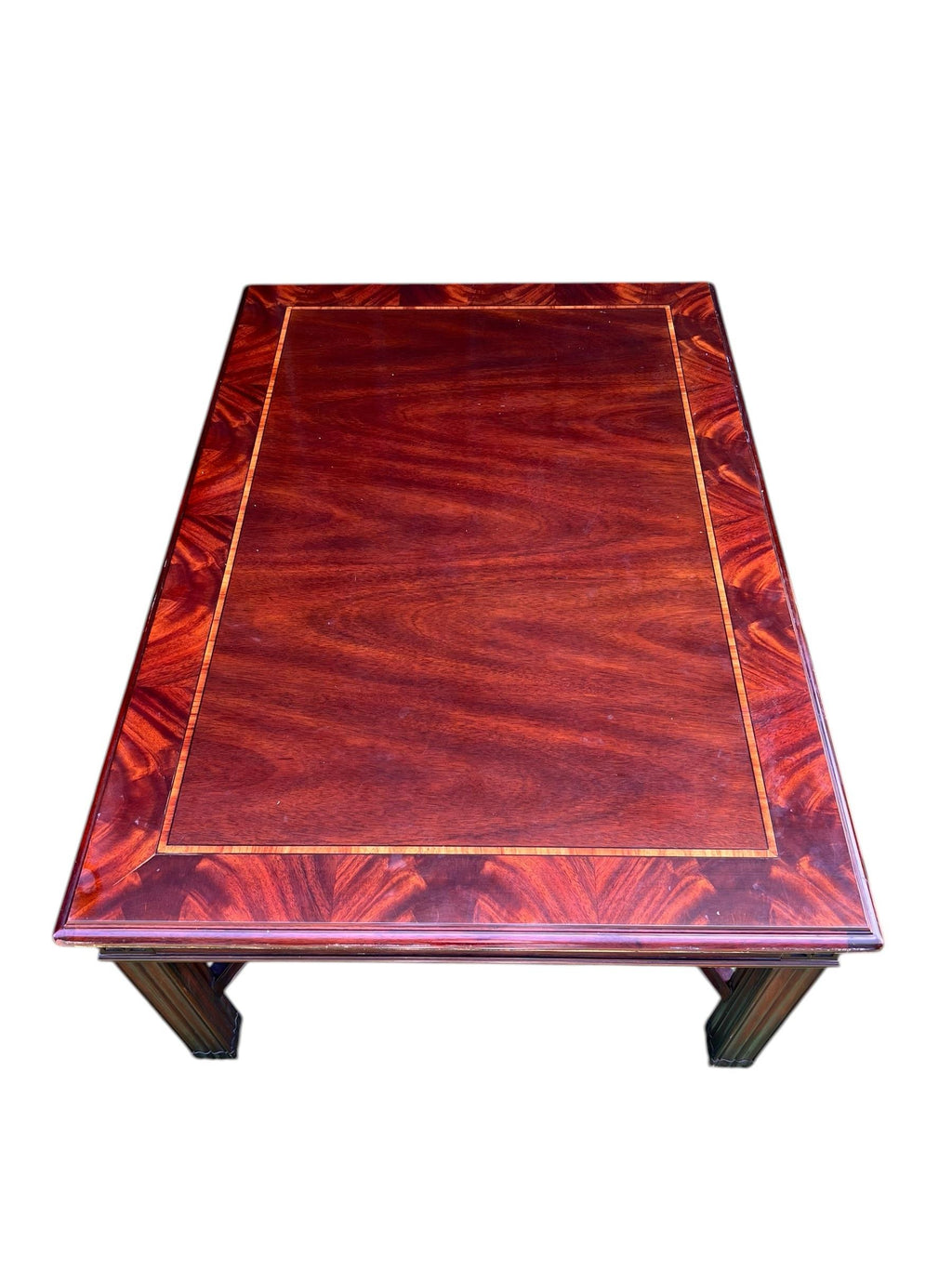Vintage Henkel Harris Coffee Table in Satinwood or Tulipwood and Banded Flame Mahogany