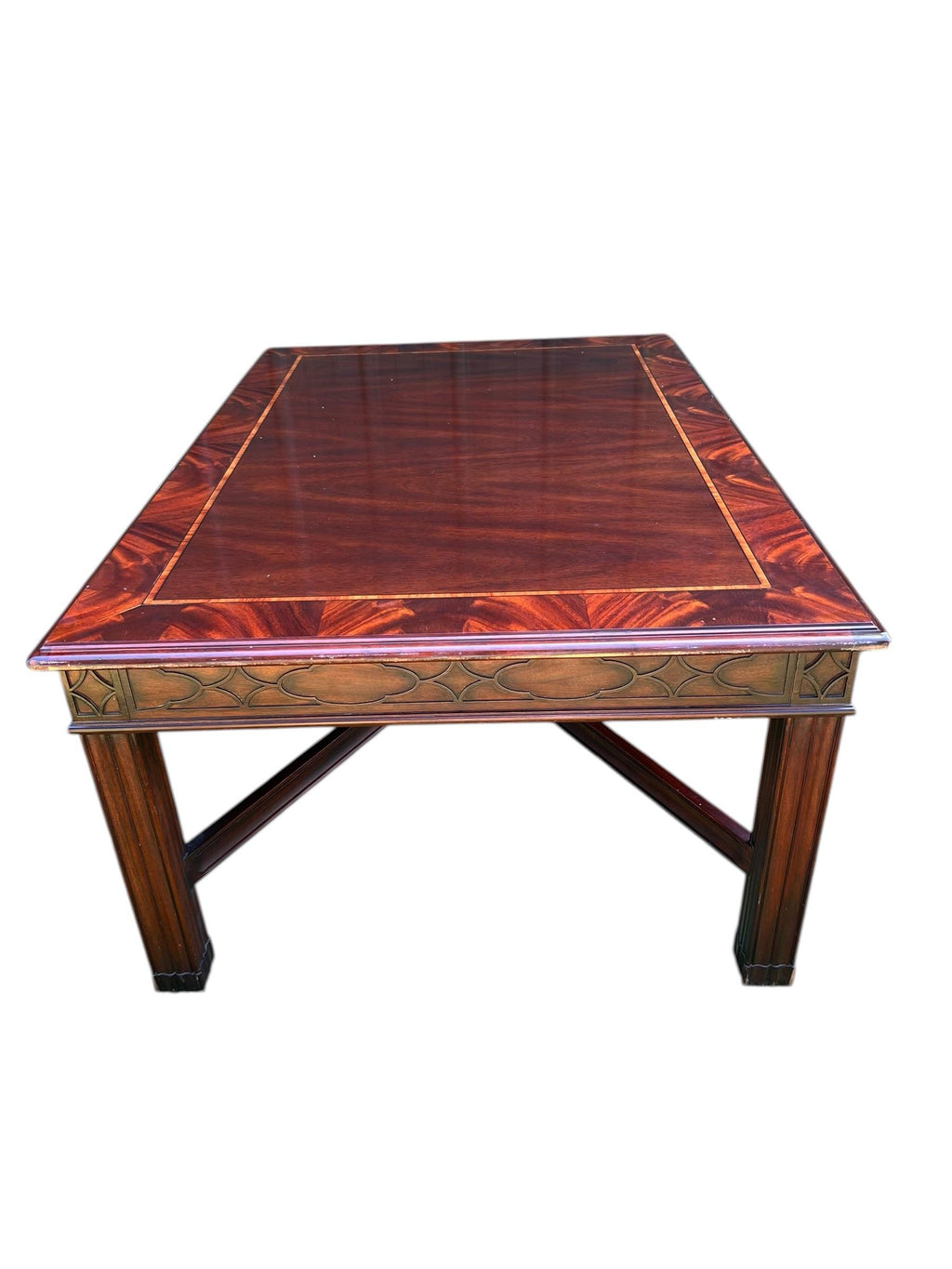 Vintage Henkel Harris Coffee Table in Satinwood or Tulipwood and Banded Flame Mahogany