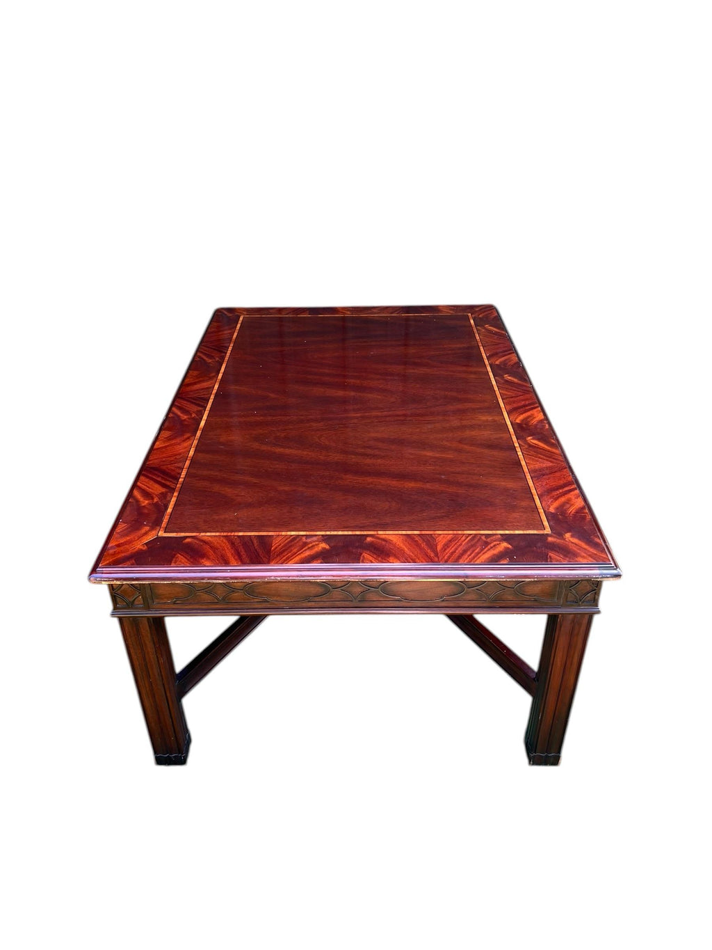 Vintage Henkel Harris Coffee Table in Satinwood or Tulipwood and Banded Flame Mahogany