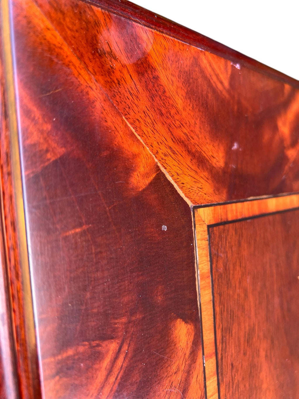 Vintage Henkel Harris Coffee Table in Satinwood or Tulipwood and Banded Flame Mahogany