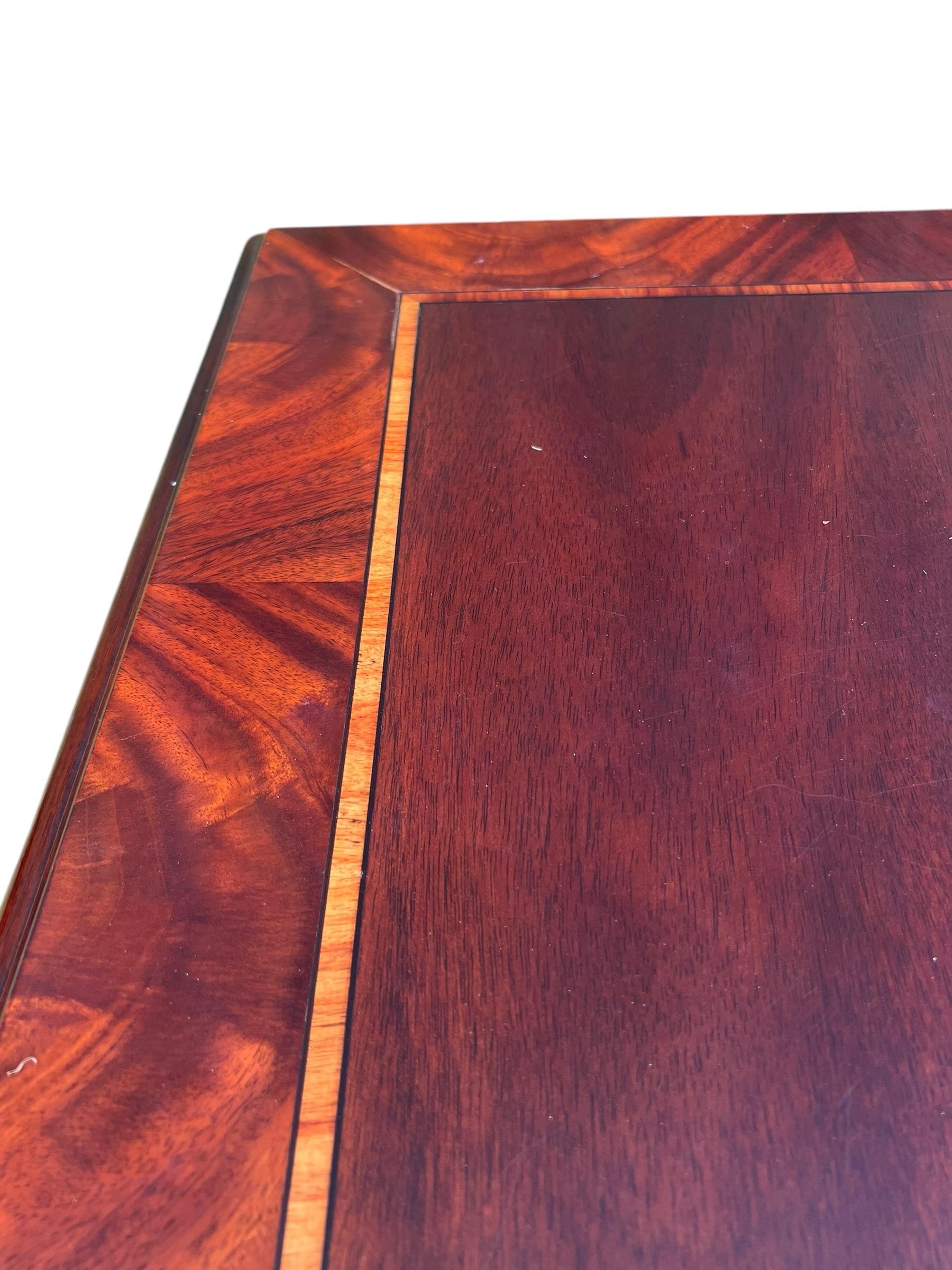 Vintage Henkel Harris Coffee Table in Satinwood or Tulipwood and Banded Flame Mahogany