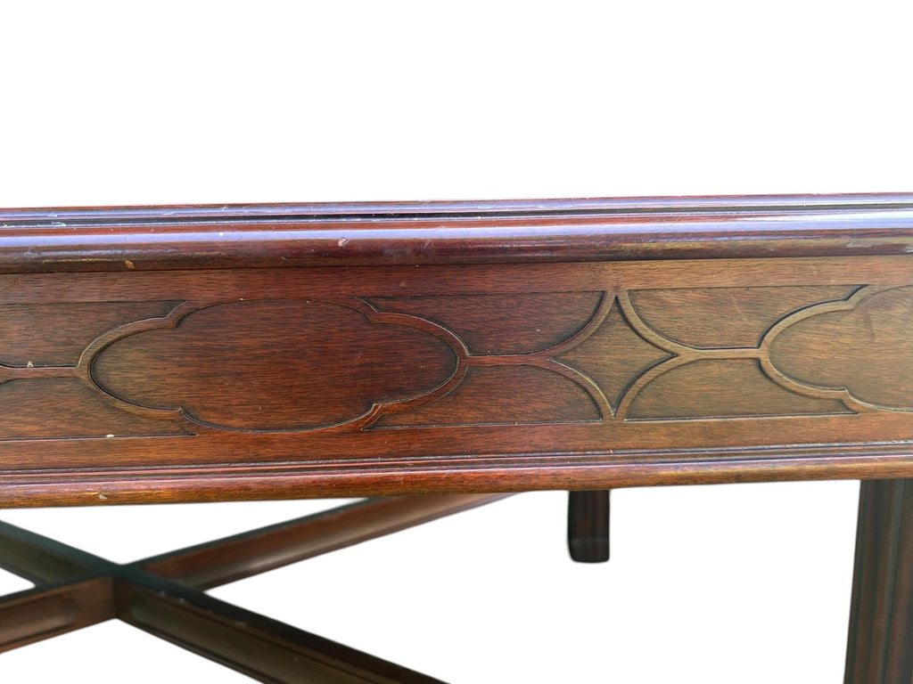 Vintage Henkel Harris Coffee Table in Satinwood or Tulipwood and Banded Flame Mahogany
