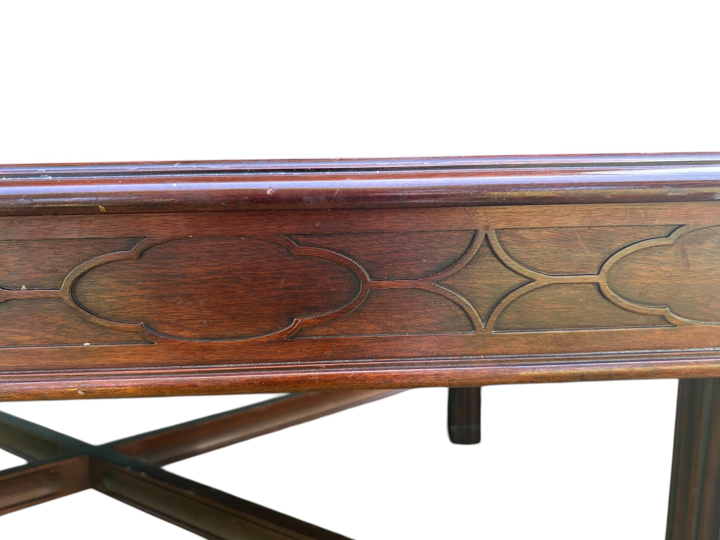Vintage Henkel Harris Coffee Table in Satinwood or Tulipwood and Banded Flame Mahogany